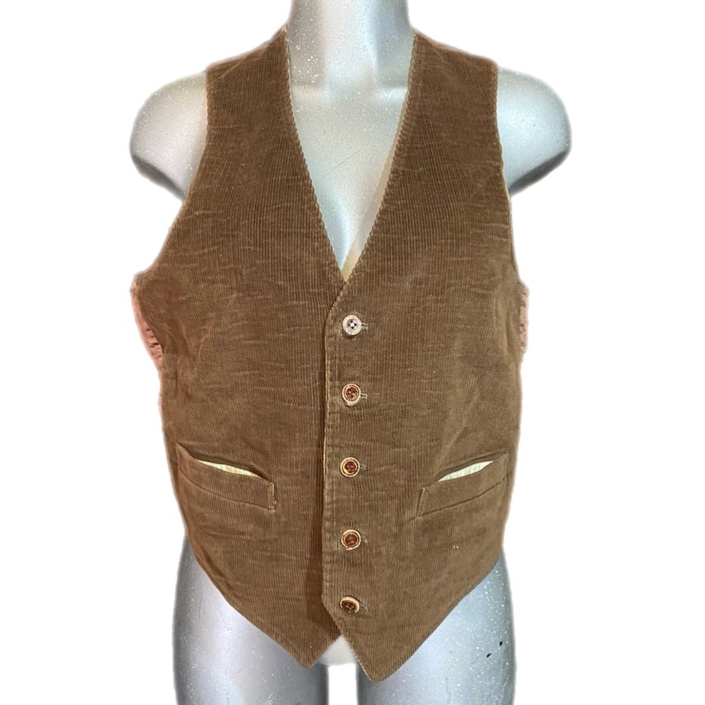 SEARS Vintage Reversible Corduroy Vest Lrg Brown/Tan Button Down Western Country
